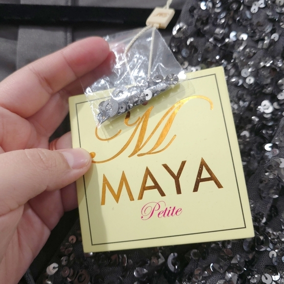 MAYA Embellished Beaded Long Sleeve Surplice Bridesmaid Mini Dress, Tulle Skirt - Picture 9 of 16